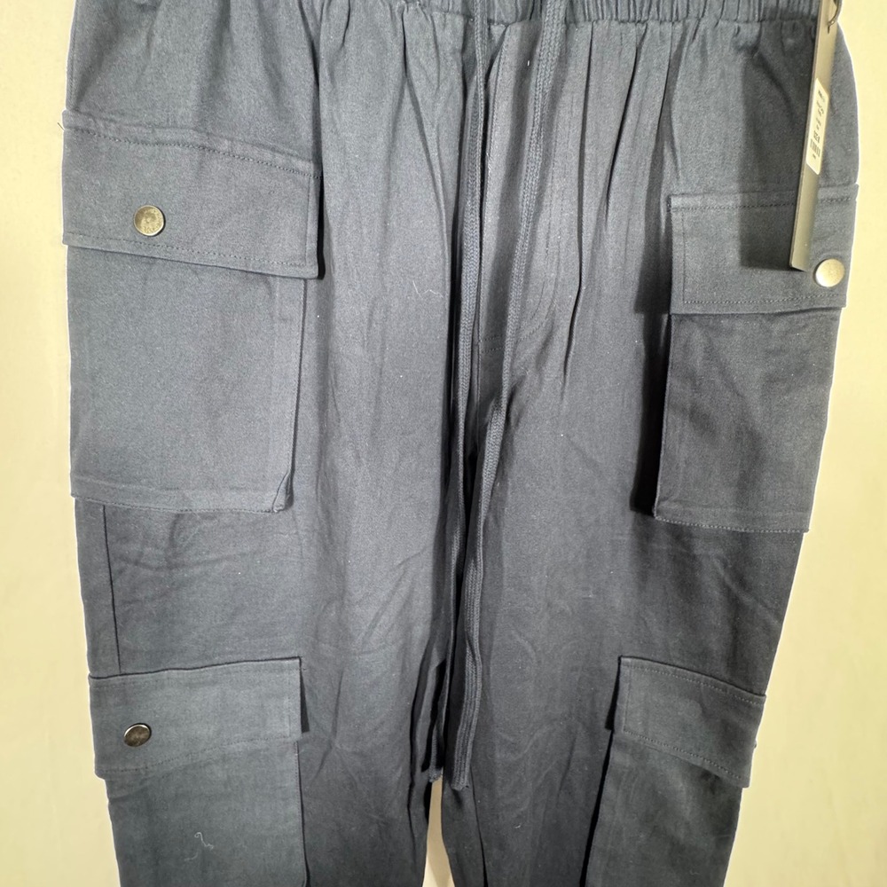 Nova Men Worker Cargo Pants Blue Medium Utility Relaxed Fit Drawstring - Picture 3 of 8